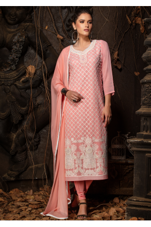 Pink Color Designer Viscose Straight Cut Suit